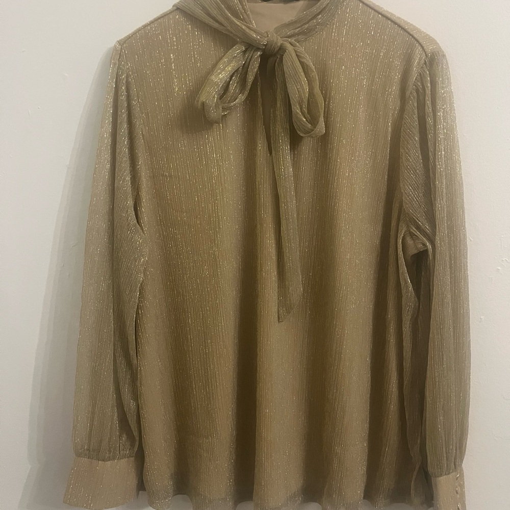 Belldini Gold Long Sleeve Tie Front Blouse
